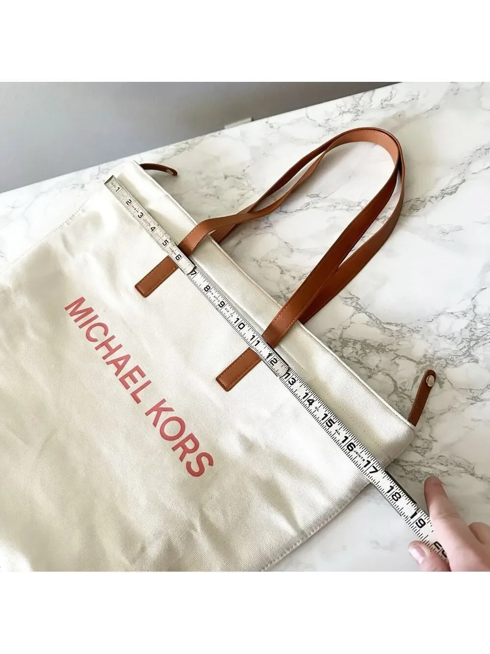 MICHAEL Michael Kors White Canvas Shoppers Tote with Brown Straps